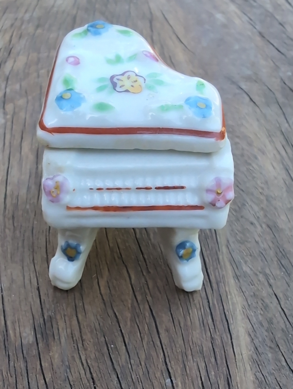 Vintage Ceramic Floral Mini Piano Trinket Box - Made In Occupied Japan